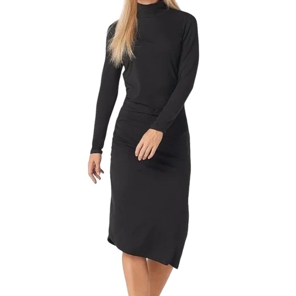 G.I.L.I. Ruched Knit Long Sleeved Midi Dress in Noir Black • Size 1X - Picture 2 of 9